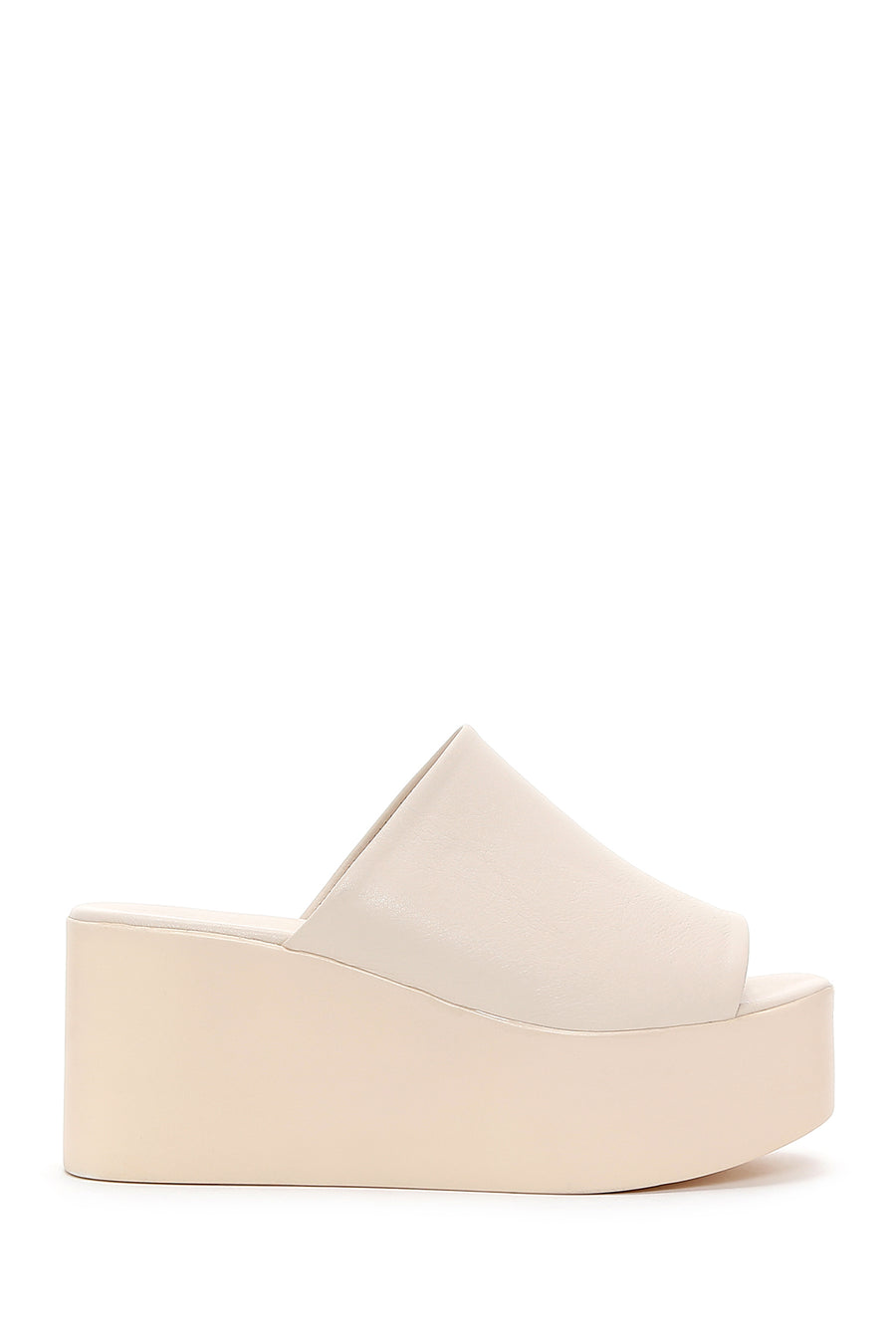Women's Beige Wedge Heeled Leather Slippers 24SFD150118 | Derimod