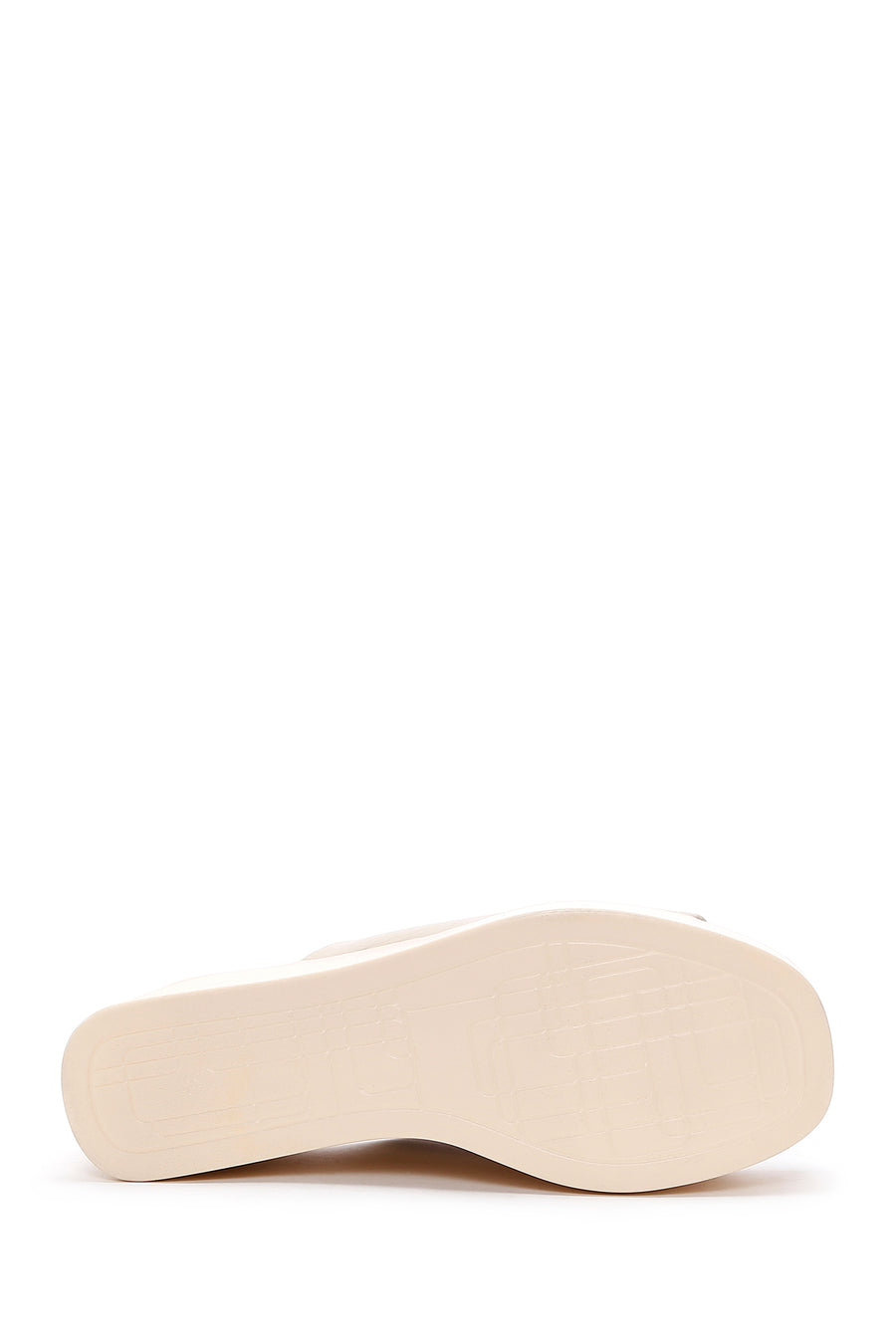 Women's Beige Wedge Heeled Leather Slippers