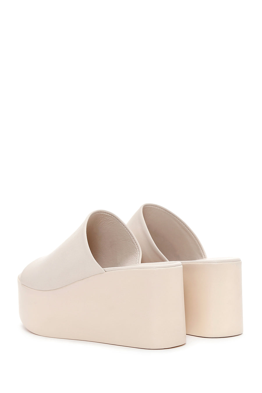 Women's Beige Wedge Heeled Leather Slippers