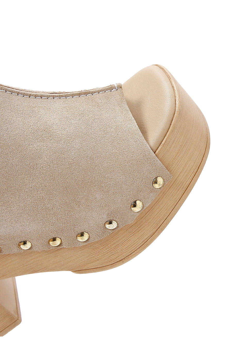 Women's Beige Thick Heeled Suede Leather Slippers