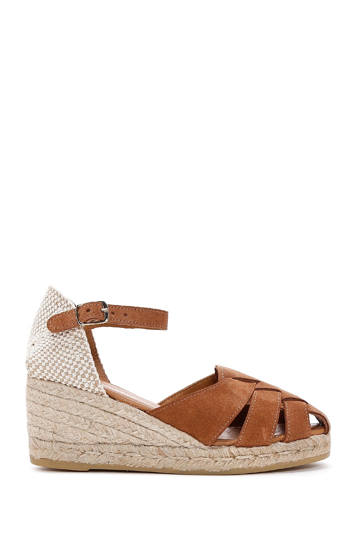 Women's Tan Ankle Strap Wedge Heeled Espadrille 24SFD150910 | Derimod
