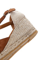 Women's Tan Ankle Strap Wedge Heeled Espadrille | Derimod