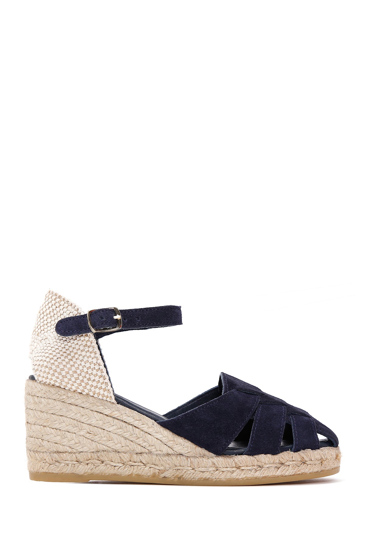 Women's Navy Blue Ankle Strap Wedge Heeled Espadrille 24SFD150910 | Derimod