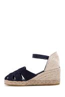 Women's Navy Blue Ankle Strap Wedge Heeled Espadrille | Derimod