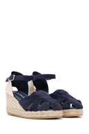 Women's Navy Blue Ankle Strap Wedge Heeled Espadrille | Derimod