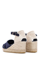 Women's Navy Blue Ankle Strap Wedge Heeled Espadrille | Derimod