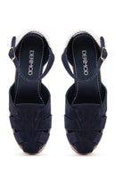 Women's Navy Blue Ankle Strap Wedge Heeled Espadrille | Derimod