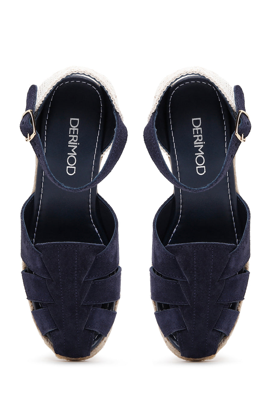 Women's Navy Blue Ankle Strap Wedge Heeled Espadrille