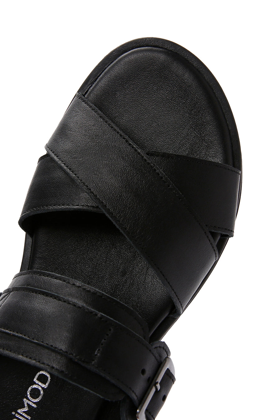 Women's Black Buckle Leather Slippers