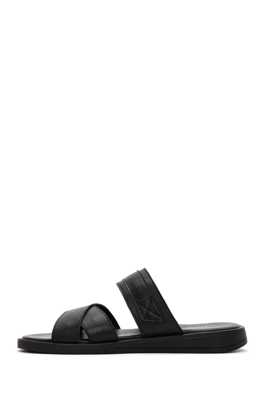 Women's Black Buckle Leather Slippers