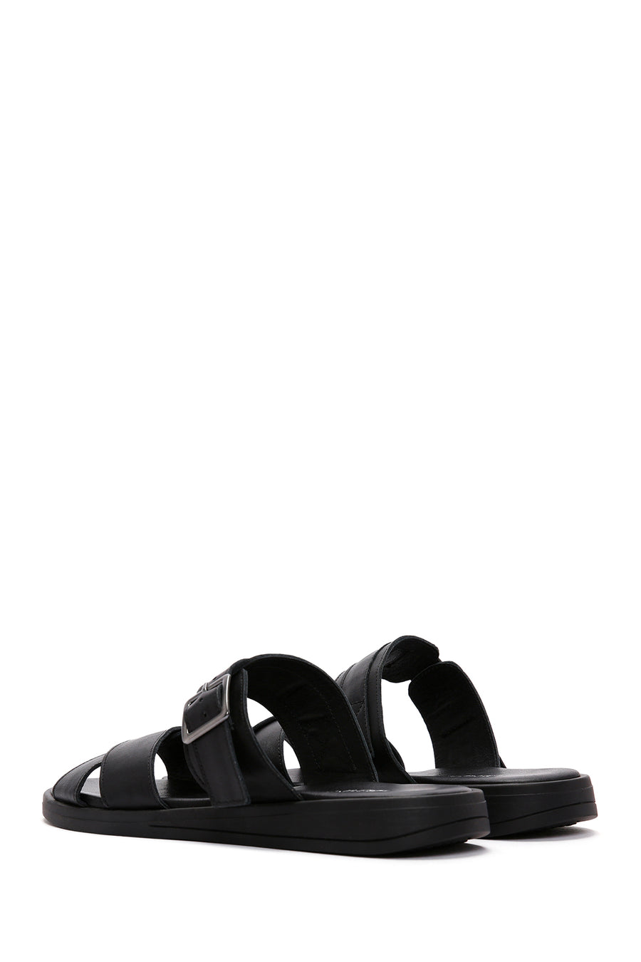 Women's Black Buckle Leather Slippers