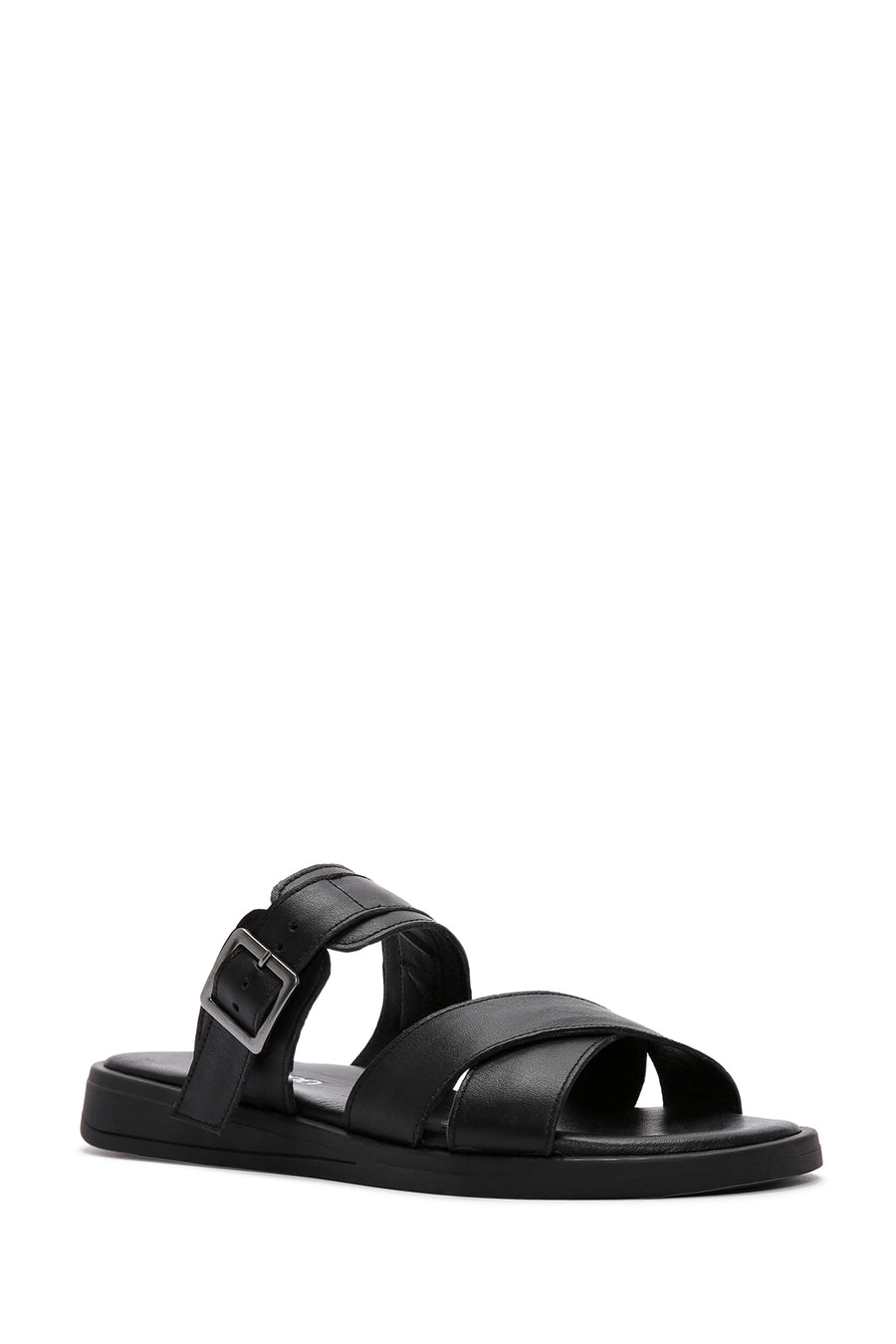 Women's Black Buckle Leather Slippers