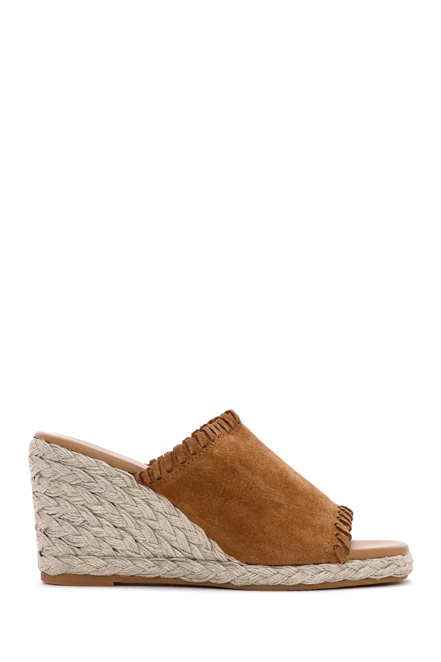Women's Tan Wedge Heeled Suede Leather Espadrille Slippers 24SFD151810 | Derimod