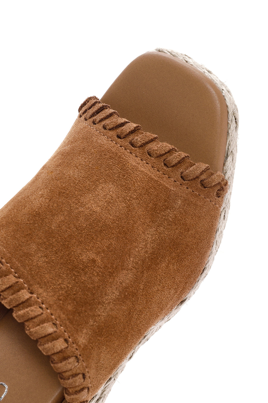 Women's Tan Wedge Heeled Suede Leather Espadrille Slippers