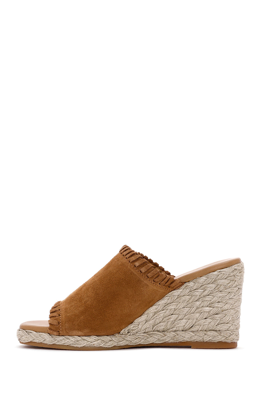 Women's Tan Wedge Heeled Suede Leather Espadrille Slippers