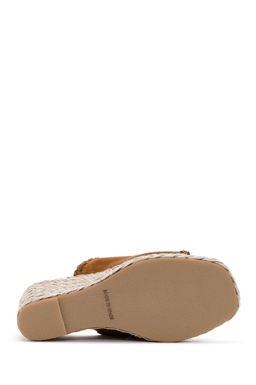 Women's Tan Wedge Heeled Suede Leather Espadrille Slippers