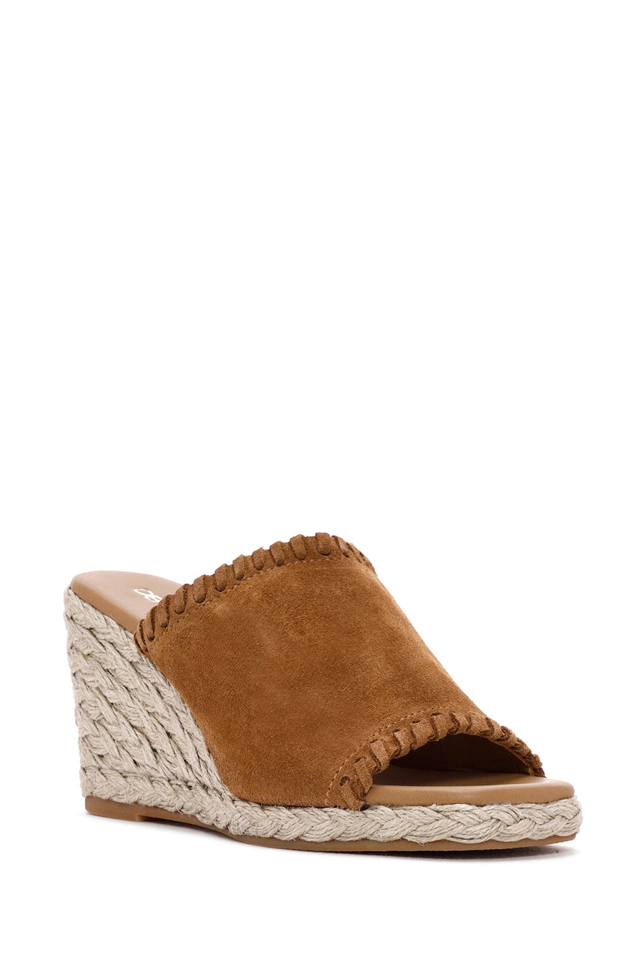 Women's Tan Wedge Heeled Suede Leather Espadrille Slippers