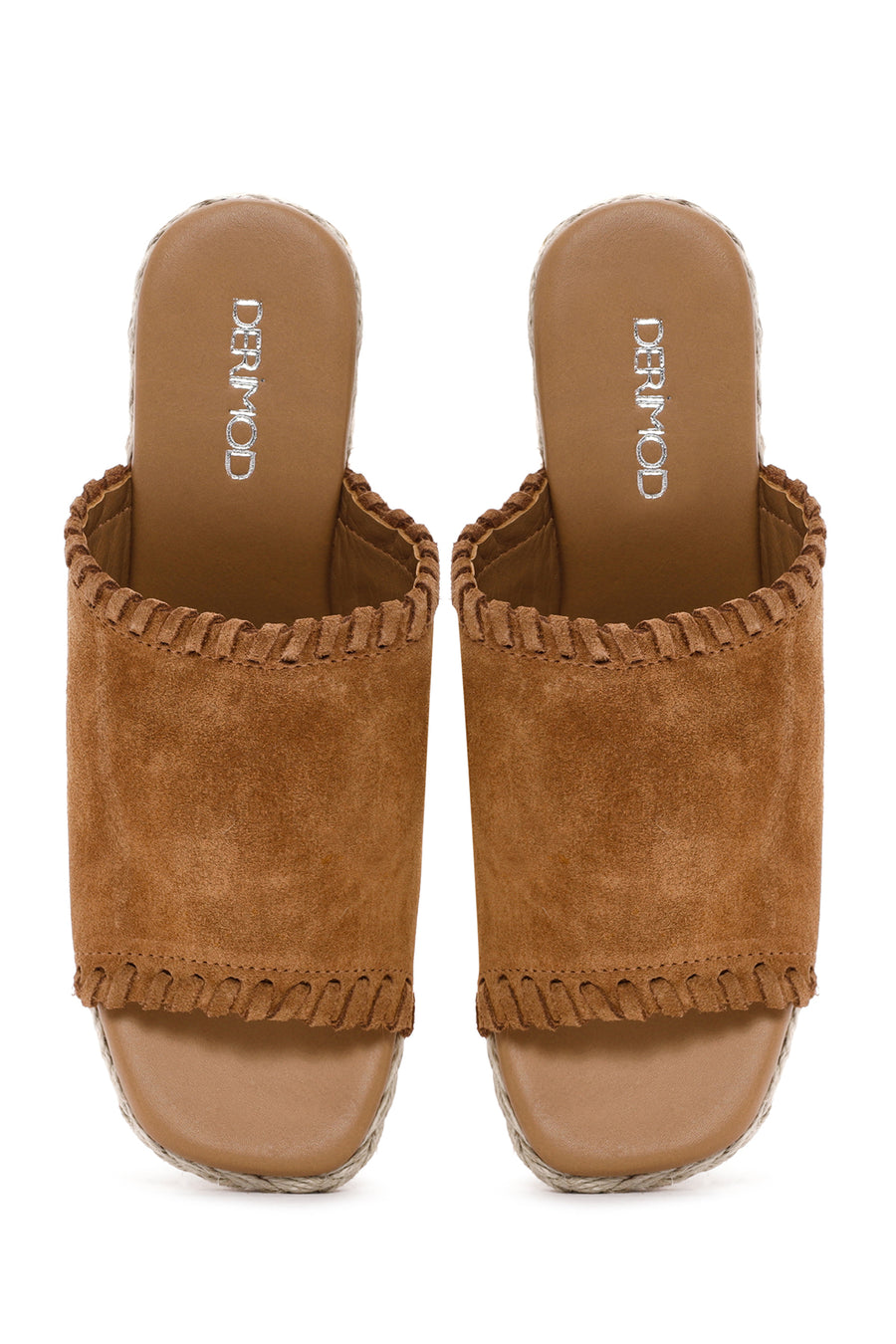 Women's Tan Wedge Heeled Suede Leather Espadrille Slippers