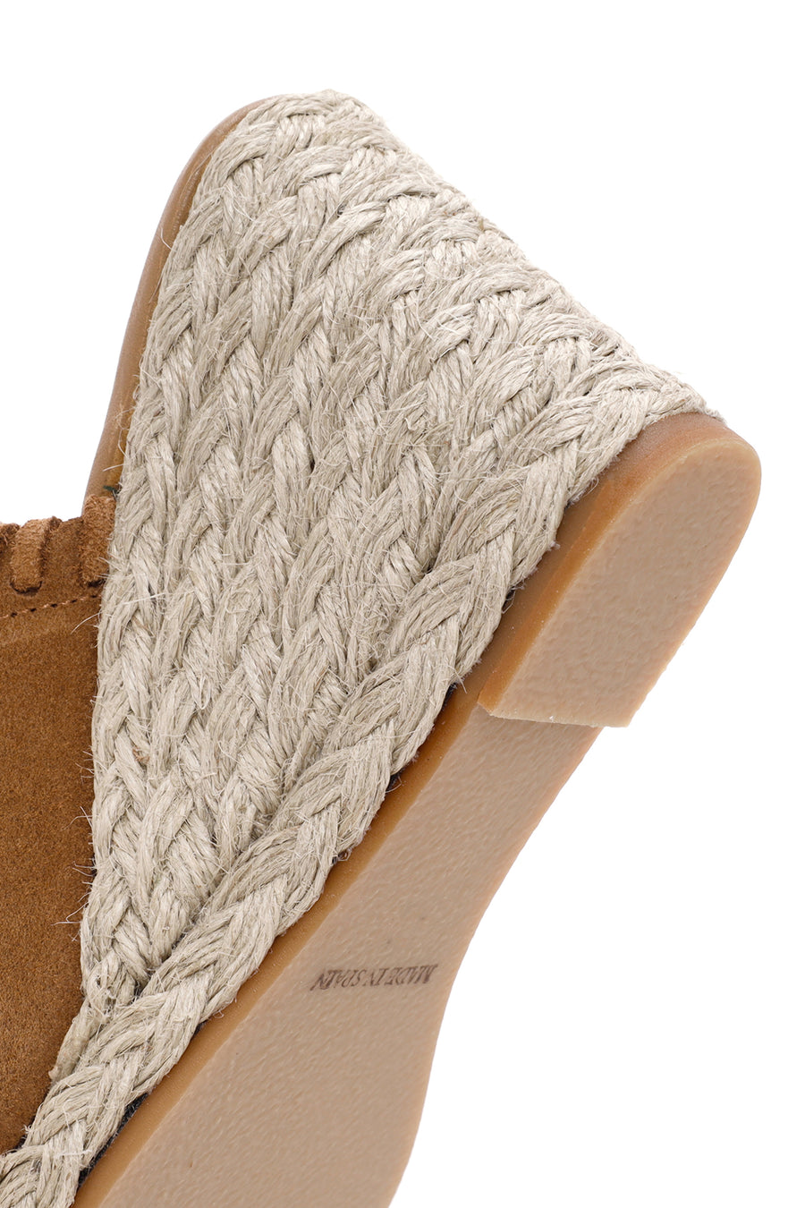 Women's Tan Wedge Heeled Suede Leather Espadrille Slippers