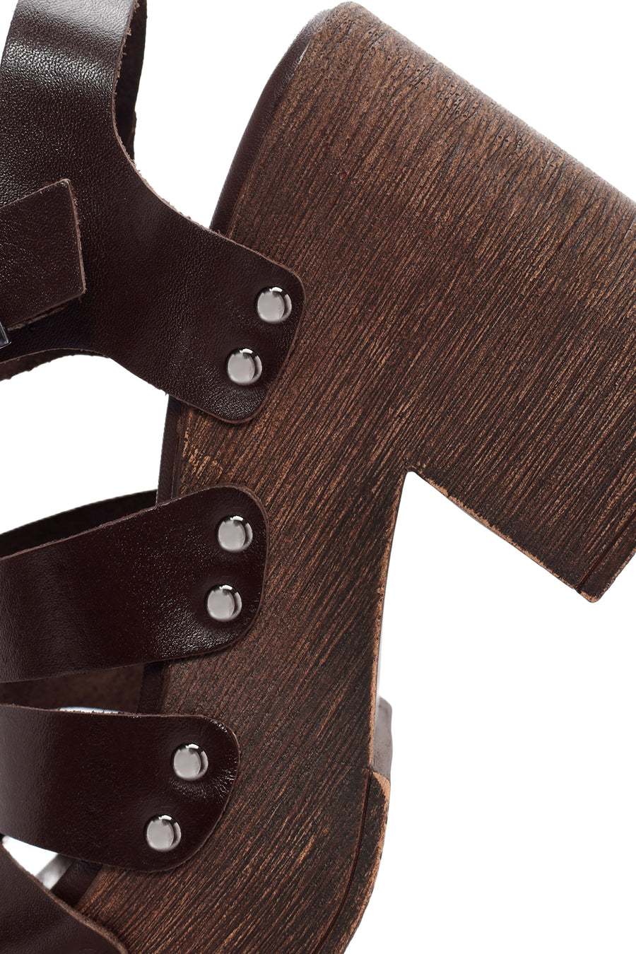Women's Brown Thick Heeled Buckle Leather Sandals