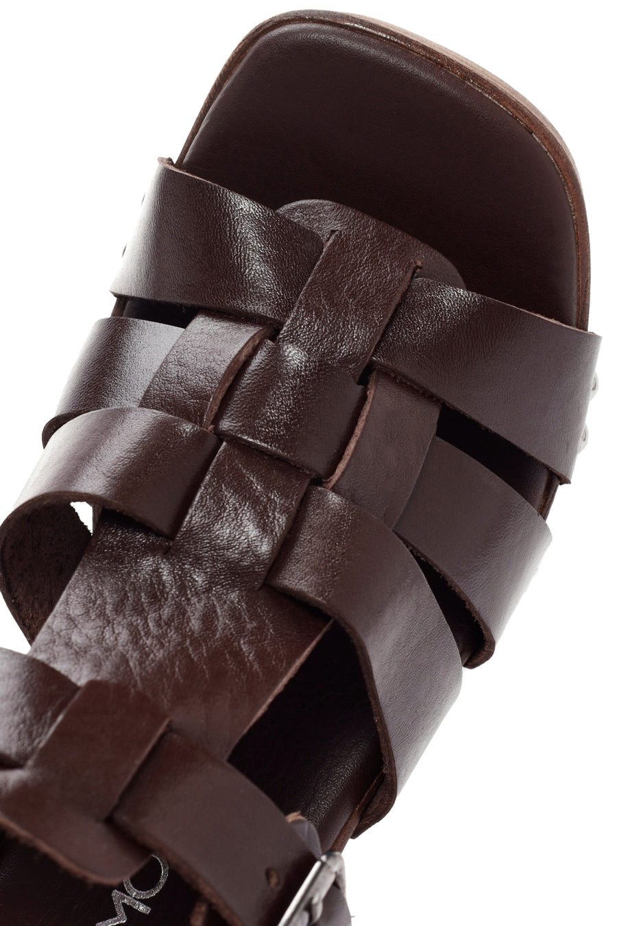 Women's Brown Thick Heeled Buckle Leather Sandals