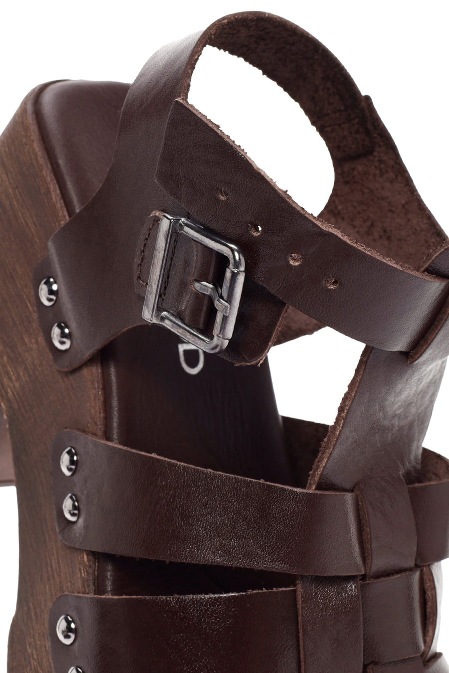 Women's Brown Thick Heeled Buckle Leather Sandals