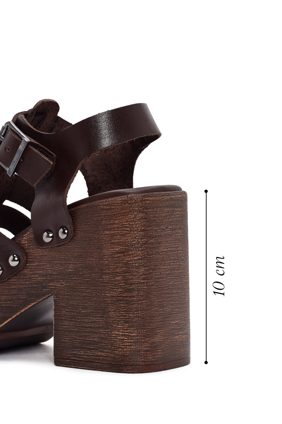 Women's Brown Thick Heeled Buckle Leather Sandals