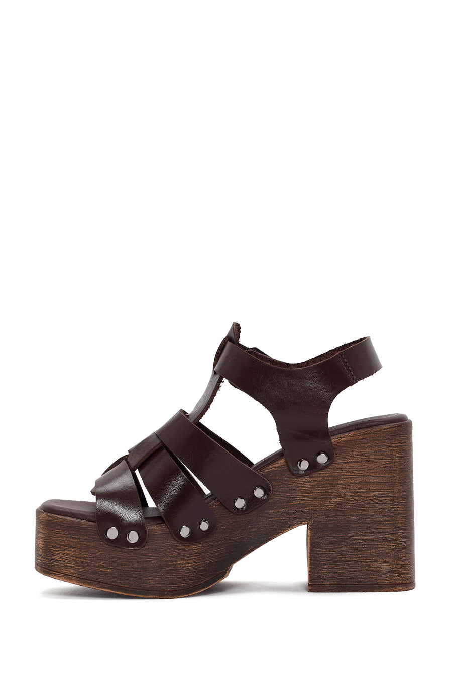Women's Brown Thick Heeled Buckle Leather Sandals