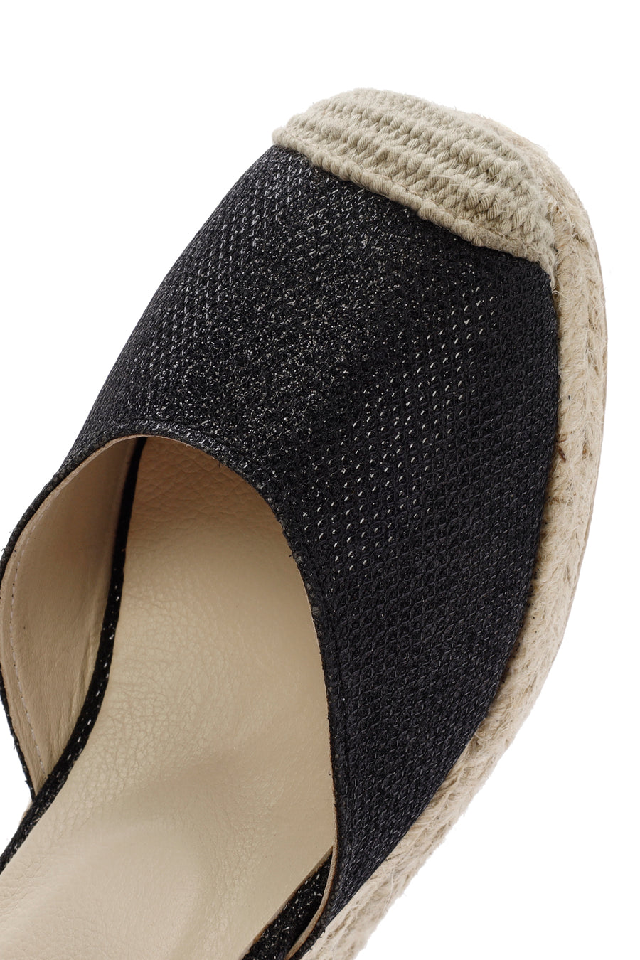 Women's Black Ankle Strap Wedge Heels Leather Espadrille