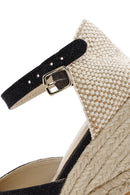 Women's Black Ankle Strap Wedge Heels Leather Espadrille | Derimod