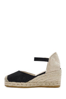 Women's Black Ankle Strap Wedge Heels Leather Espadrille | Derimod