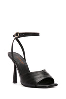 Women's Black Ankle Strap Thin Heeled Leather Sandals | Derimod