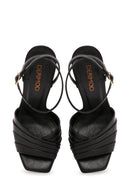 Women's Black Ankle Strap Thin Heeled Leather Sandals | Derimod