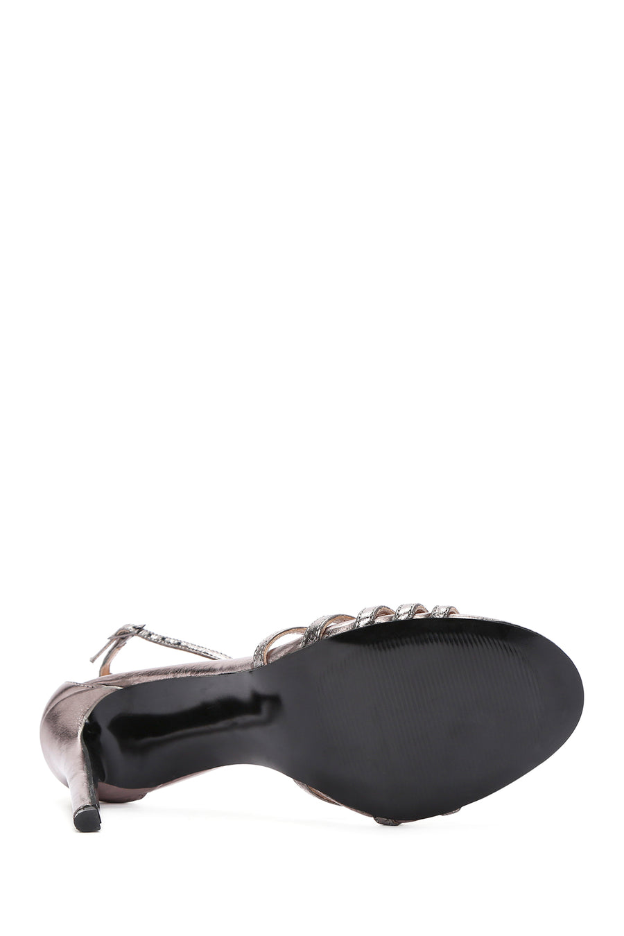 Women's Bronze Ankle Strap Metallic High Heel Leather Sandals