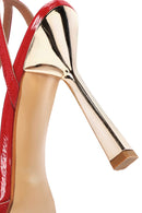 Women's Red Ankle Strap Thin Heeled Patent Leather Sandals | Derimod
