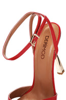 Women's Red Ankle Strap Thin Heeled Patent Leather Sandals | Derimod