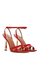 Women's Red Ankle Strap Thin Heeled Patent Leather Sandals | Derimod