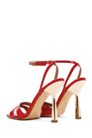 Women's Red Ankle Strap Thin Heeled Patent Leather Sandals | Derimod