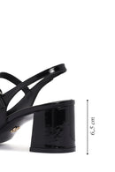 Women's Black Open Back Strappy Heels Patent Leather Stiletto | Derimod