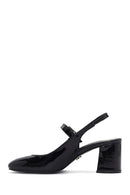 Women's Black Open Back Strappy Heels Patent Leather Stiletto | Derimod