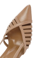 Women's Pink Ankle Strap Open Back Thin Heeled Leather Shoes | Derimod