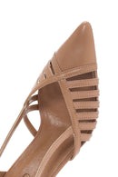 Women's Pink Ankle Strap Open Back Thin Heeled Leather Shoes | Derimod