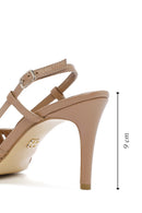 Women's Pink Ankle Strap Open Back Thin Heeled Leather Shoes | Derimod
