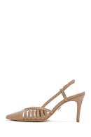 Women's Pink Ankle Strap Open Back Thin Heeled Leather Shoes | Derimod