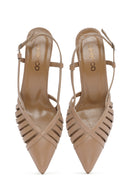 Women's Pink Ankle Strap Open Back Thin Heeled Leather Shoes | Derimod