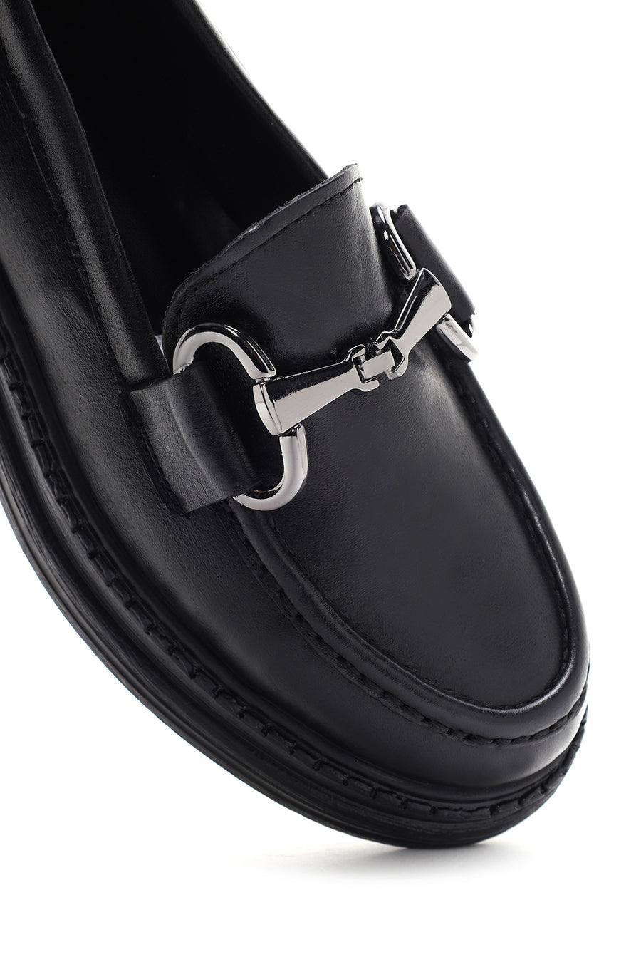 Women's Black Leather Masculine Loafer