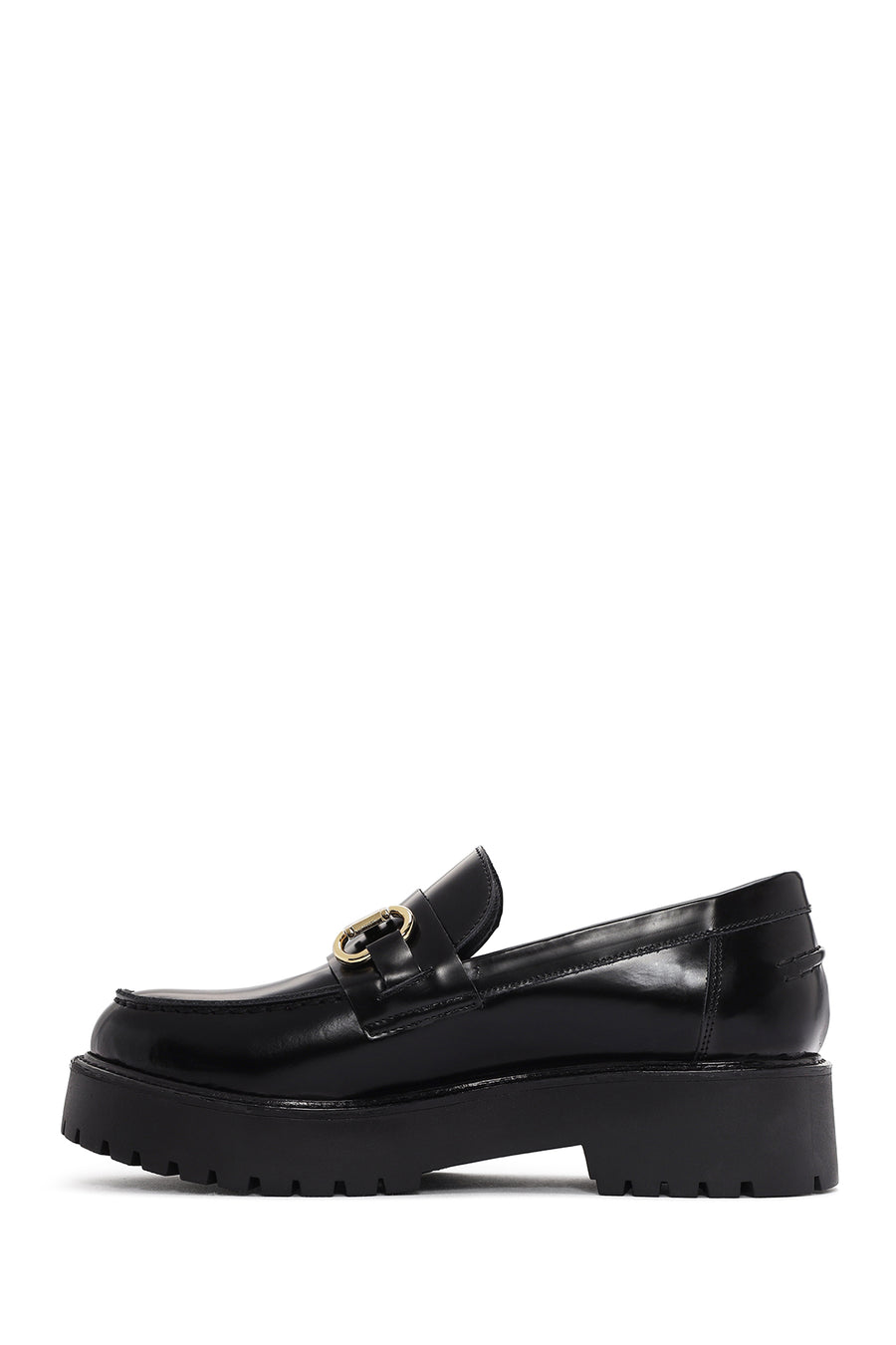 Women's Black Thick Soled Leather Masculine Loafer