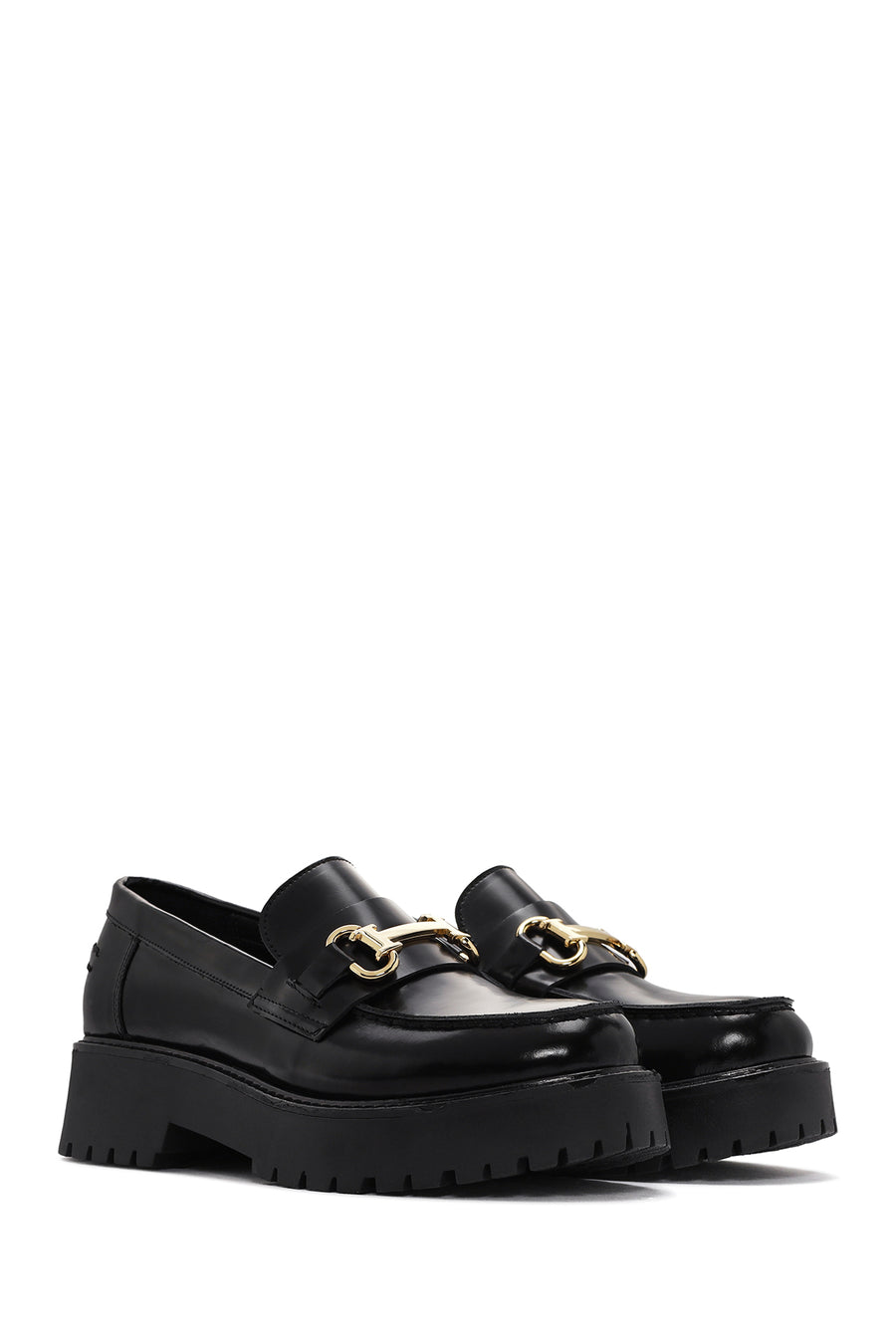 Women's Black Thick Soled Leather Masculine Loafer