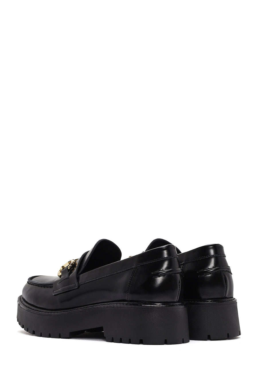 Women's Black Thick Soled Leather Masculine Loafer