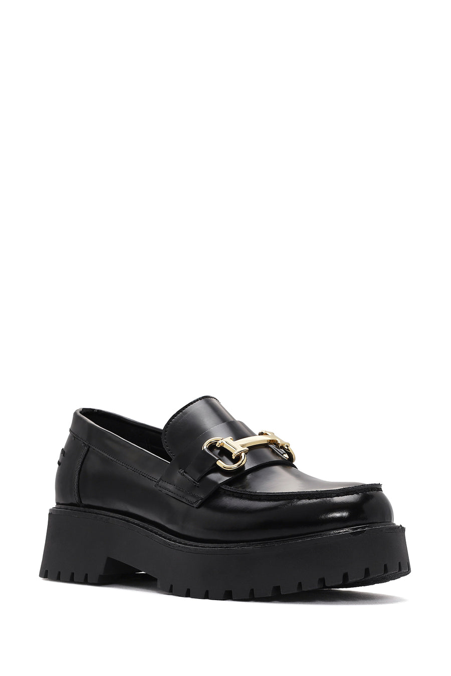 Women's Black Thick Soled Leather Masculine Loafer